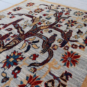 Tree of Life Gabbeh Rug 3x5, Gray Camel Motif Tribal Area Rug, Whimsical Animal Pictorial Rug, Colorful Folk Art Boho Decor Wall Hanging Rug image 6