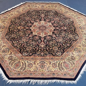 8.2x8.2 ft, Rare Handmade octagonal circle Rug, center decor area rug.