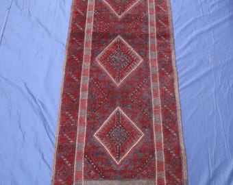 Mushwani loper van gemengd pool, 2 x 8 ft, antieke tribale gangloper, donkerwol boho geometrisch entreetapijt, vintage vloerkleed