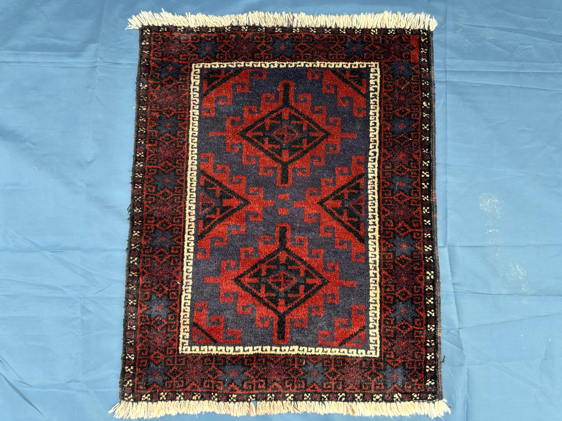 Handmade Afghan Baluch Wool Rug, Small Entryway Rug (2.4x2.10 Ft
