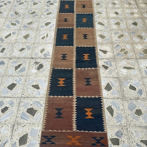 Antique Southwestern Tribal Handmade Flatweave Long Kilim Rug, Zero Pile Hallway Rug (2.3x11 ft )