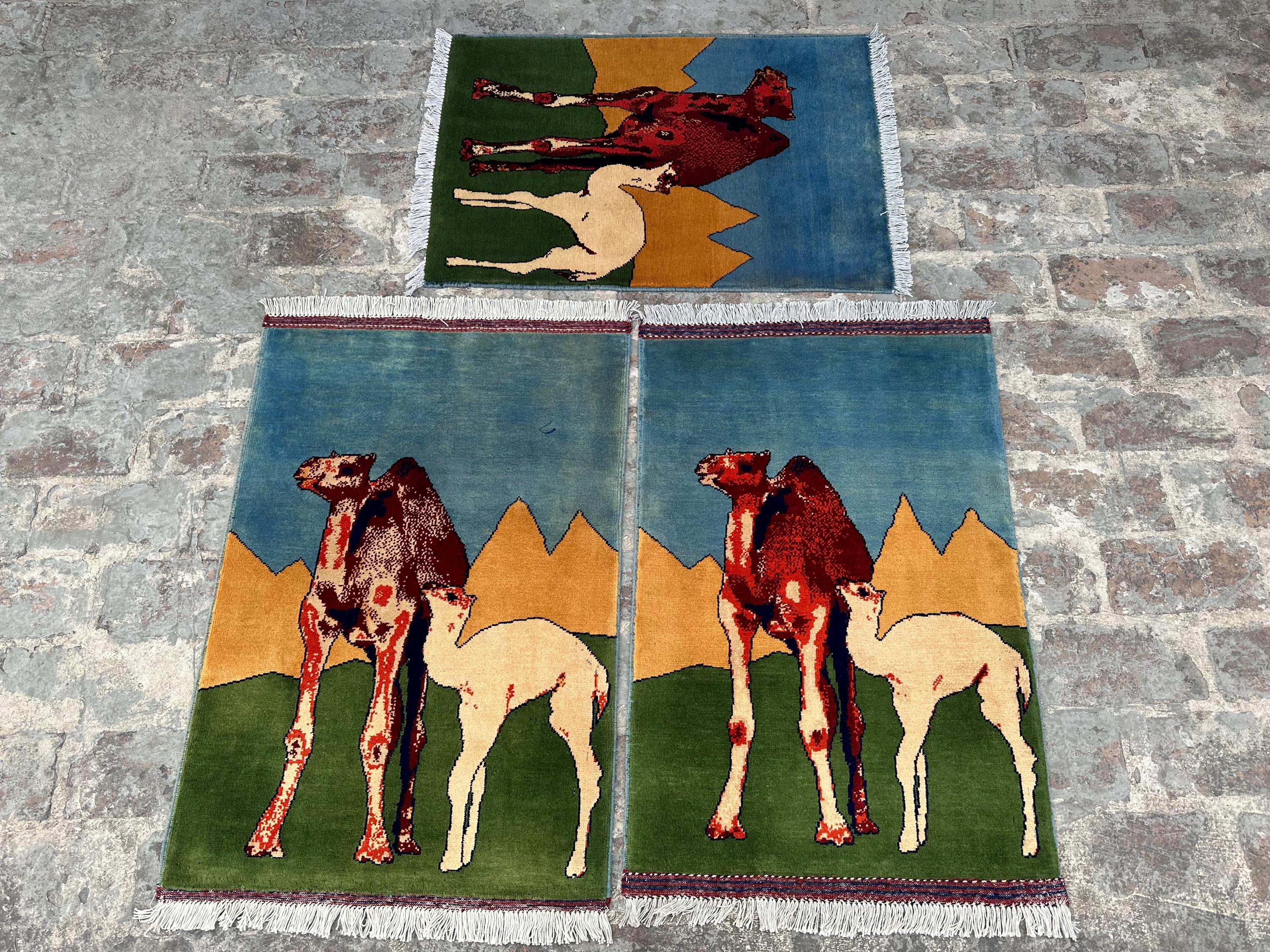 Handmade Wool Pictorial Rug, Camel & Desert Scene, 3x2 Ft - Etsy