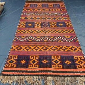 Handmade Afghan Kilim Rug, Flat Weave Wool, 5.3x10.3 ft