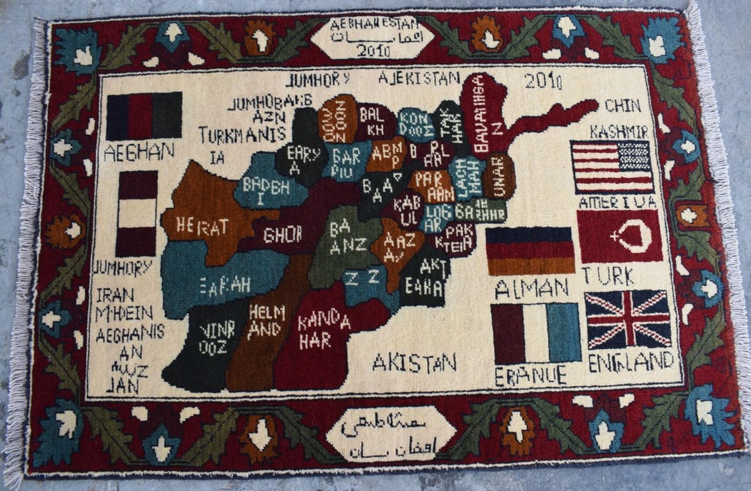 Handmade Afghanistan Map Wool Rug: Wall Hanging Carpet (2.5x3.6 Ft) - Etsy