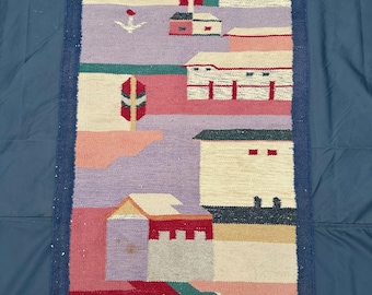 Malerischer Kilim - Teppich aus reiner Wolle - 60x120 cm