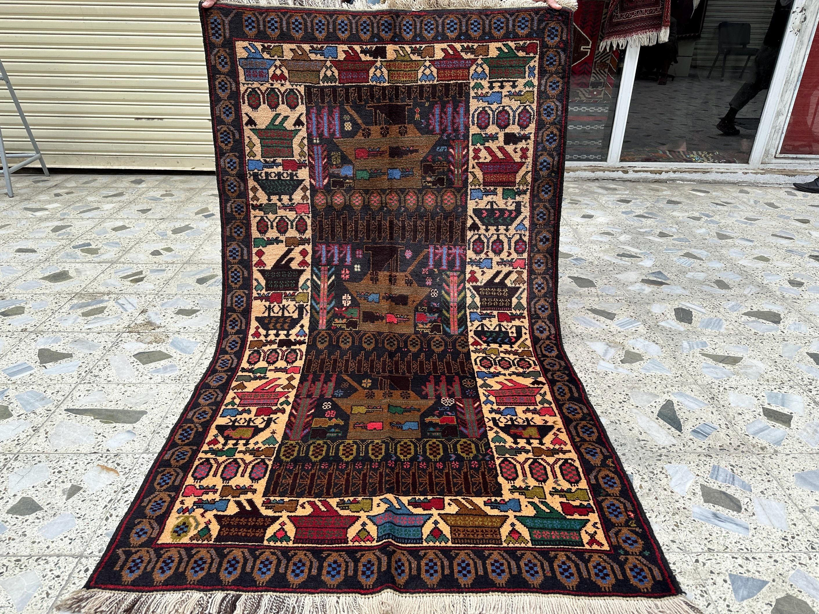 Vintage Afghan Pictorial Rug - Etsy