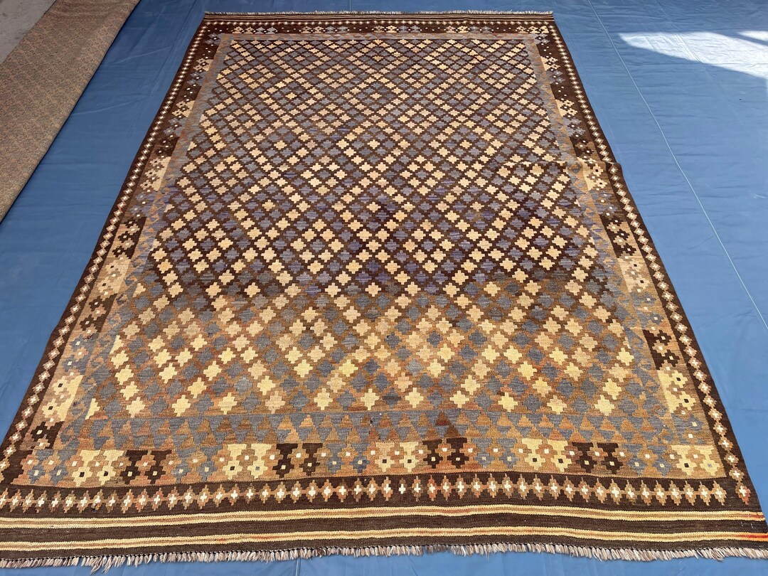 6.9x10 Ft, Maimana Handmade Flatweave Thin Rug, Brown Beige Afghan ...