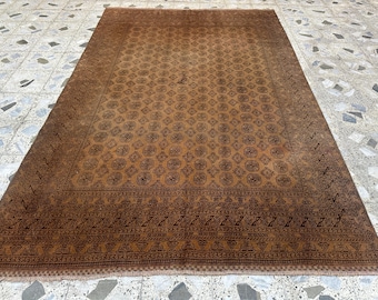 Antique Handmade Brown Huge Rug 6x9.3, Muted Wool Rug, Earth Tone Area Rug, Living Room Rug, Neutral Oriental Natural Dyes Area Rug
