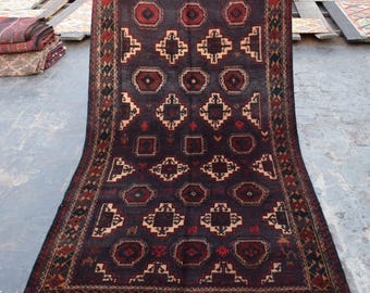4.3x8.3 ft, Rare Dark Blue Faded Pictorial Rug, Natural Dyes wool Rug, Hand knotted Bukhara Rug, Ersari Vintage Decor Rug, Any Room Area Rug