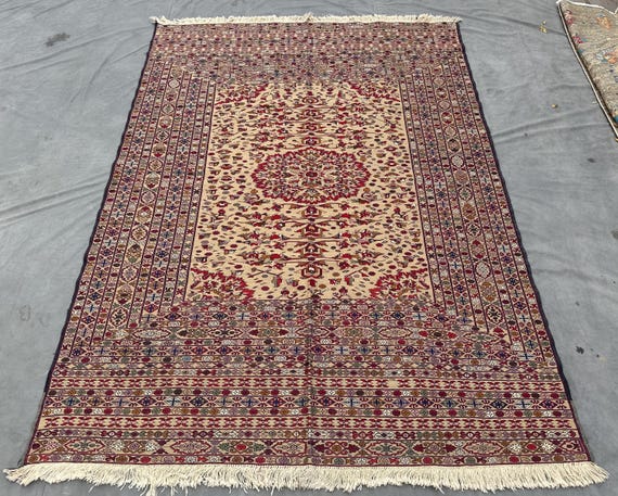 Artfully Texture Flatweave Unique Rug: 6.5x9.1 ft Hand-Knotted Best Rug Of Afghan Land Rug