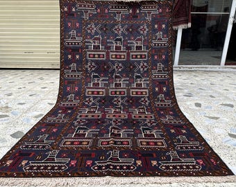 Hand-Knotted Afghan War Rug, Tank AK47 Design, 4x6.10 ft