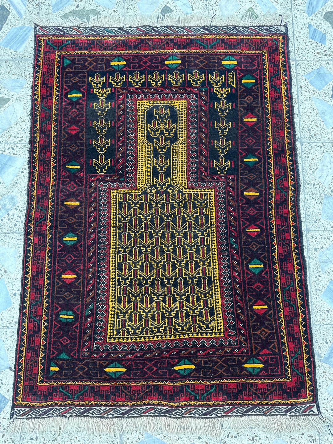 Challah Rugs Afghan Baluch Tribal Prayer Rug, Natural Dyes Hand-knotted Wool Rug ...