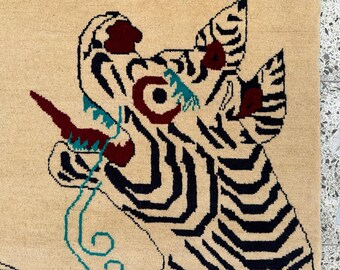 Handmade Afghan Wool Rug, Wall hanging Multi Dragon Picture Rug, Rare Decor Area Rug. 4'4"x7'3" ft.