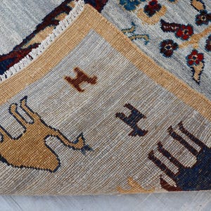 Tree of Life Gabbeh Rug 3x5, Gray Camel Motif Tribal Area Rug, Whimsical Animal Pictorial Rug, Colorful Folk Art Boho Decor Wall Hanging Rug image 12