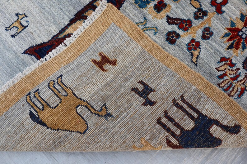 Tree of Life Gabbeh Rug 3x5, Gray Camel Motif Tribal Area Rug, Whimsical Animal Pictorial Rug, Colorful Folk Art Boho Decor Wall Hanging Rug image 12