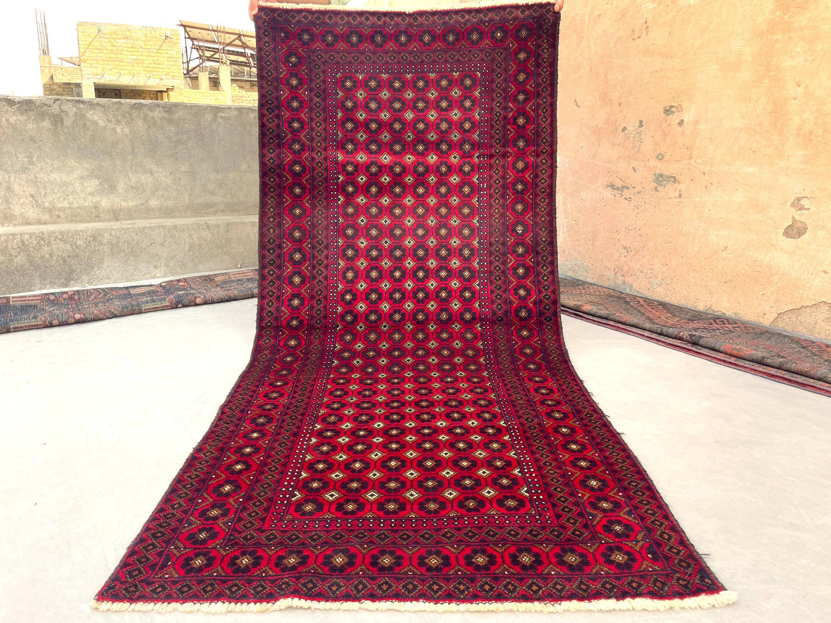 Muted Red Runner Rug 3x7, Turkmen Tribal Rug, Traditional Kitchen