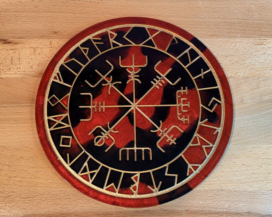 Nordic Viking Red & Black Vegvisir Compass Resin Plate Alter Home Decor ...