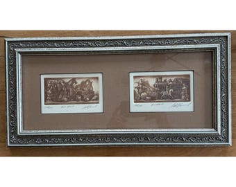 Coppia di incisioni "His Her Shelf" di Scott Fitzgerald Disney, edizione limitata 166/250, firmate e incorniciate, 1983.