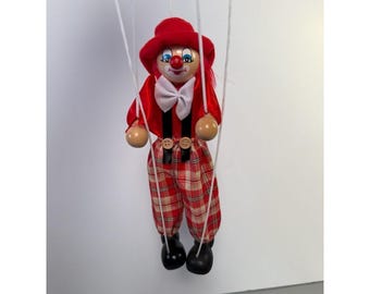 Vintage Tellon Collection Wooden Clown Marionette and Puppet toy