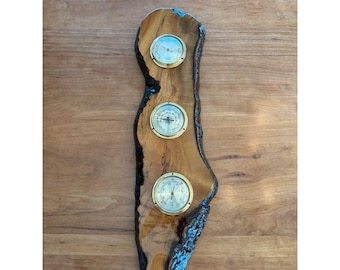 Vintage State Line Myrtlewood Live Edge Weather Station Barometer Thermometer Hy
