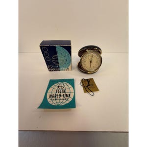 Vintage Elgin World-Time Reseväckarklocka Stil nr 51-8989