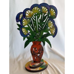 David Gerstein Double Sided Hand Painted Wood Flower Sculpture Signed #71/295