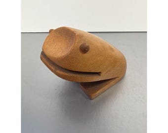 Vintage Handmade Wooden Frog Figurine Folk Art Dated 1996