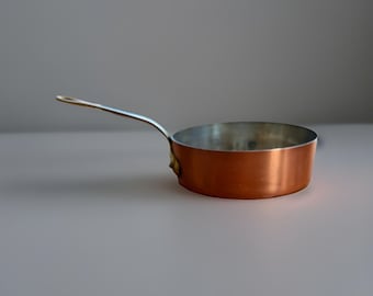Vintage Villedieu ML France Copper Sauté Pan 6.5" Tin Lined Brass Handle