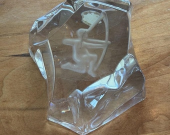 Val Saint Lambert Crystal Sagittarius Archer Zodiac Paperweight 4"