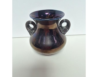 Vintage Jerzy Sluczan-Orkusz Krakow Amber & Purple Iridescent Glass Amphora Vase
