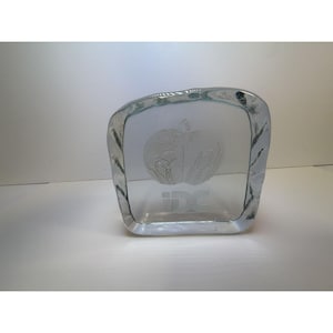 Vintage Vandermark 1984 Signed Art Glass Paperweight Ice Block IDC Apple 2.8lb