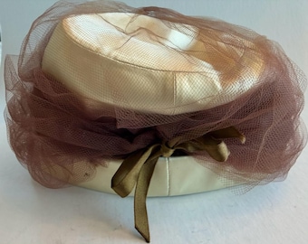 Vintage Lilly Daché Parisian Pillbox Hat with Netting and Bow for Bullock's Wil