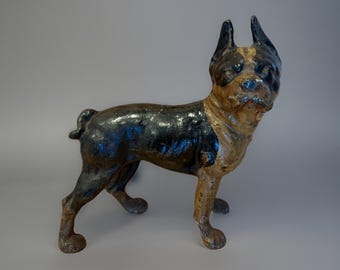 Antique Cast Iron French Bulldog Doorstop 10" Tall 8lb Original Paint