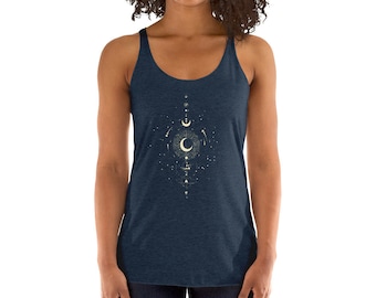 Celestial Racerback Tank, Constellation, yoga top, stars, moon, astrology,  mystical, moon phases tank, boho, hippie shirt, women's tank top