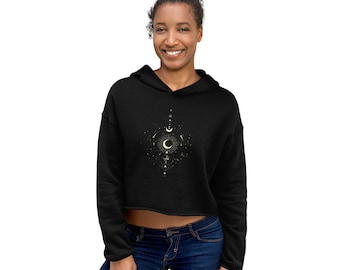 Himmlische abgeschnitten Top, Konstellation Karte, Sterne, Mond, Astrologie, mystisch, Mond Phasen Hoodie, Boho, Hippie-Shirt, Frauen abgeschnitten Hoodie