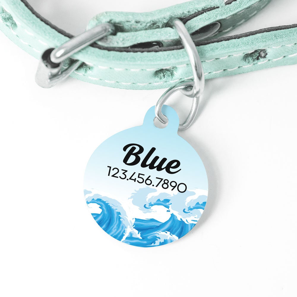 Ocean Pet Tag Pet ID Tag Dog Round Tag Personalized Pet Etsy