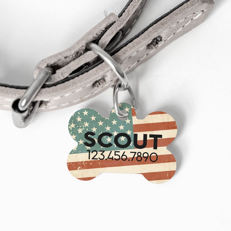Metal Pet Tag Flag Pet Tag Dog Bone Tag Personalized Pet Tag American Flag Dog Tag Custom Cat Tag Patriotic Pet ID Tag