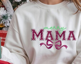 Christmas Mama PNG | Merry Mama PNG | Christmas PNG Design | Pink Coquette Christmas Bow | Pink Red Christmas Print | Mama Christmas Design