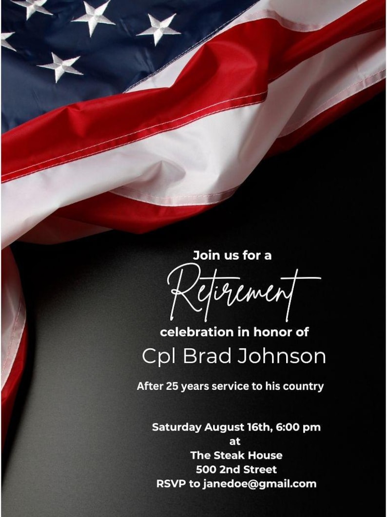 Military Retirement Invite Template, Retirement Invite for Party ...