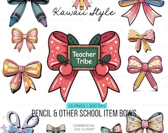 Groovy Pastel Pencil Bow PNG, Girly School Supplies Clipart, Back To Class Design