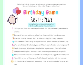Verjaardag Pass The Prize Game, Pass The Prize Verjaardagsspel, Pass The Present Poem, Kid's Birthday Party Games, Verjaardag Pass The Gift Game