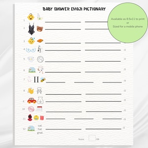 Babyparty Emoji Pictionary, Babyparty-Spiel mit Antwortschlüssel, druckbar oder zur Verwendung am Telefon, Baby, Babyparty-Spiel-Pictionary