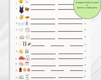 Babyparty Emoji Pictionary, Babyparty-Spiel mit Antwortschlüssel, druckbar oder zur Verwendung am Telefon, Baby, Babyparty-Spiel-Pictionary