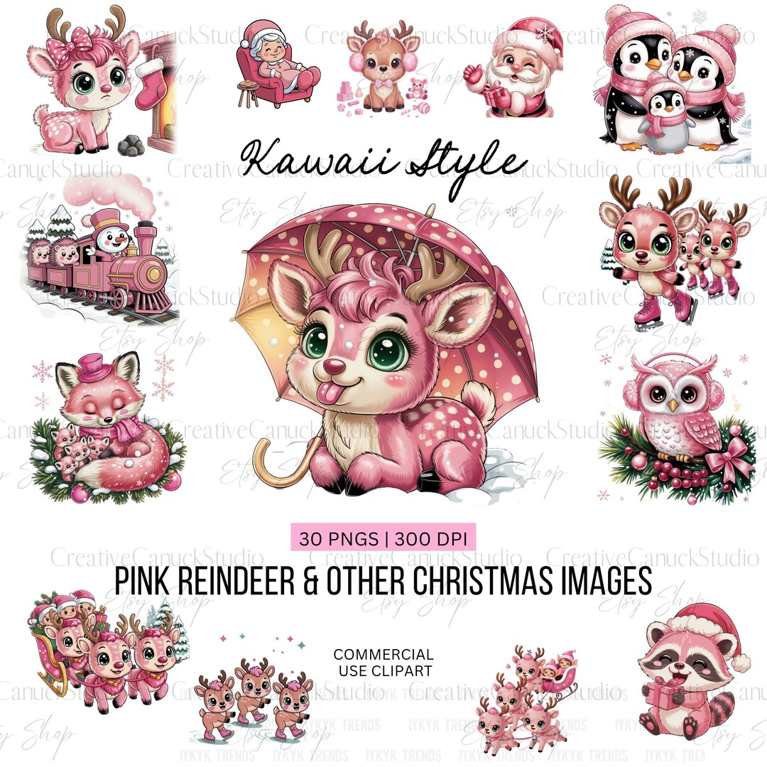 Cute Reindeer Clipart PNG | Pink Reindeer Png | Reindeer Png | Funny ...