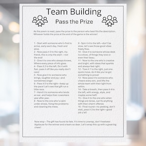 Printable Office Team Building Game | Team Building Games | Pass the Prize Game | Happy Hour Office Party | Right Left Game | Work Games