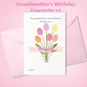 Cadeaux d'anniversaire grand-mère, carte de joyeux anniversaire grand-mère, empreinte de main grand-mère de joyeux anniversaire, empreinte de main artistique, souvenir, bouquet d'empreintes de main