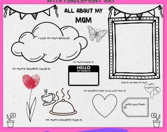 Ricordo della festa della mamma, Tutto sulla mia mamma, Regalo per la festa della mamma, Biglietto per la mamma, Arte con impronte di mani, Pagina da colorare per la festa della mamma, Giochi per la festa della mamma, Mamma