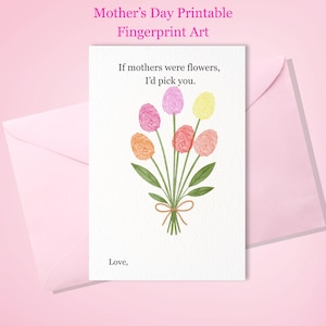 Empreinte digitale pour la fête des mères, joyeuse fête des mères, créations florales pour la fête des mères pour enfants, bébé et tout-petit, souvenir, bricolage, imprimable, cadeau pour maman grand-mère