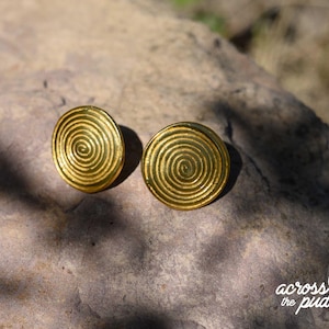 Gold Circle Disk Earrings • Precolumbian Jewelry • 24k Gold Plated Museum Historical Reproduction • Handcrafted Drop Earrings • Gift for Her