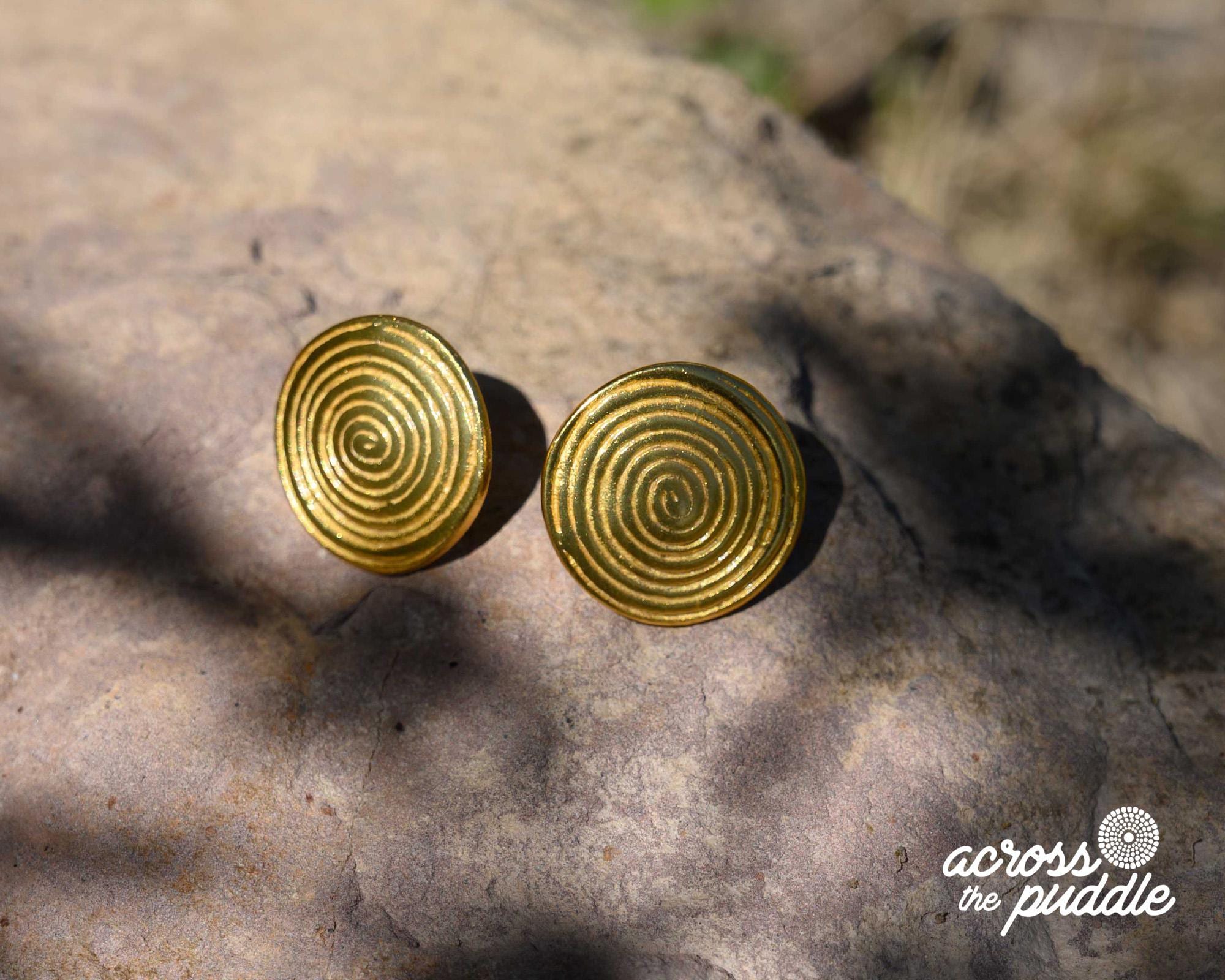 Gold Circle Disk Earrings • Precolumbian Jewelry • 24k Gold Plated Museum Historical Reproduction • Handcrafted Drop Earrings • Gift for Her